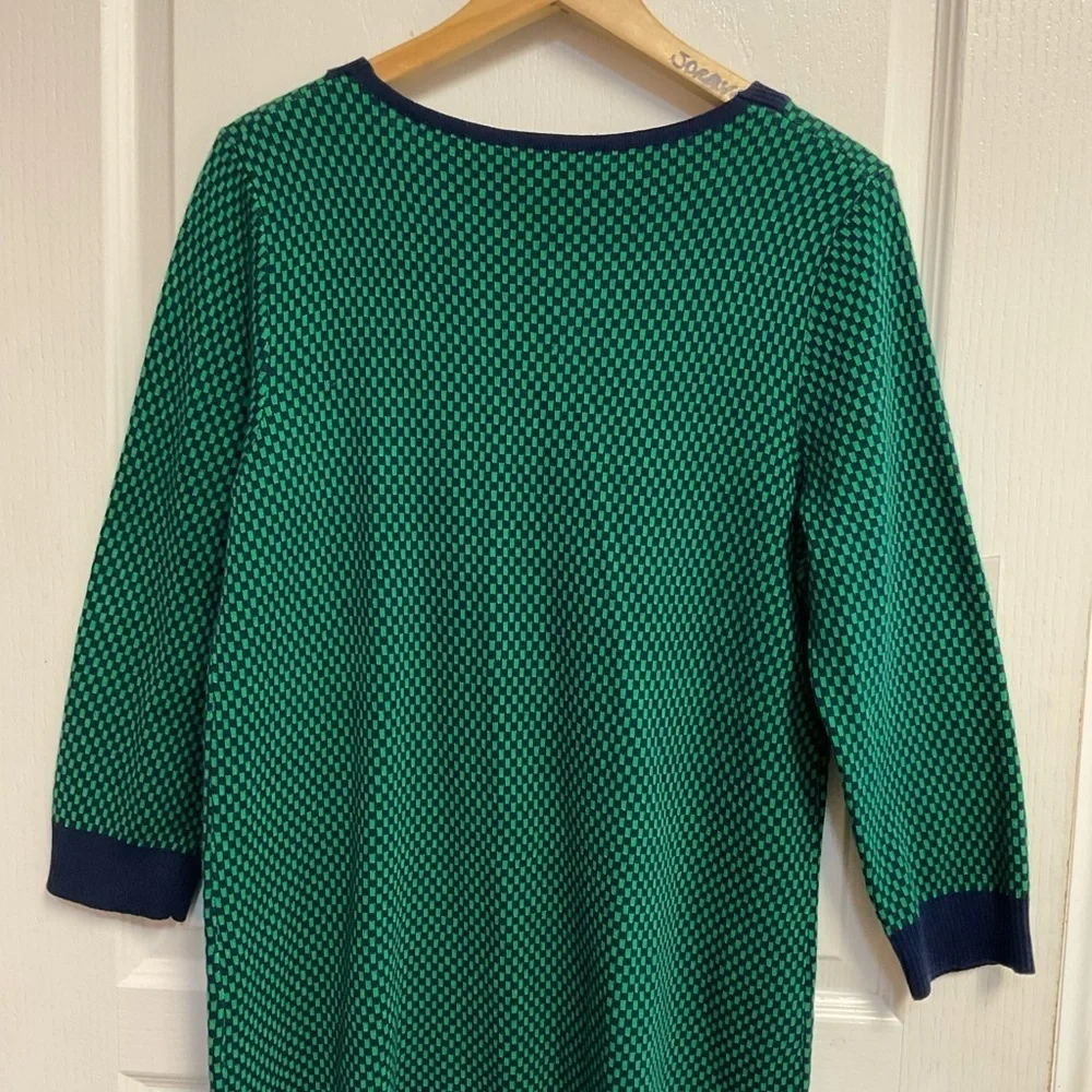 Cable & Gauge Green Navy Textured Knit Tunic Sweater Lace-Up Neck Size L NWT